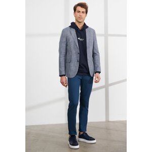 ALTINYILDIZ CLASSICS Men's Blue Comfort Fit Relaxed Cut Mono Collar Patterned Blazer Jacket
