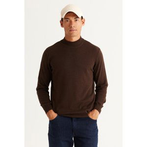 ALTINYILDIZ CLASSICS Men's Brown Standard Fit Regular Cut Half Turtleneck Cotton Knitwear Sweater