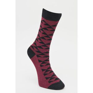 ALTINYILDIZ CLASSICS Men's Claret Red-black Patterned Crewneck Socks.