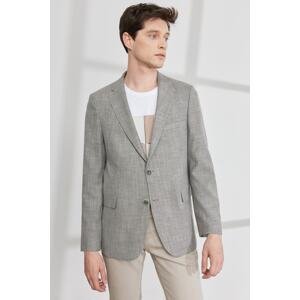 ALTINYILDIZ CLASSICS Men's Black-beige Comfort Fit Relaxed Cut Mono Collar Patterned Blazer Jacket