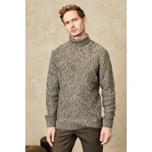 ALTINYILDIZ CLASSICS Men's Khaki Standard Fit Normal Cut Full Turtleneck Jacquard Thick Knitwear Sweater.