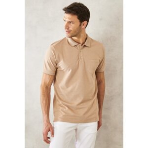 ALTINYILDIZ CLASSICS Men's Non-Shrink Cotton Fabric Regular Fit Relaxed Cut Beige-white Anti-roll Polo Neck Pocket T-Shirt