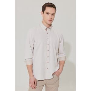 ALTINYILDIZ CLASSICS Men's Beige Slim Fit Narrow Cut Button Collar Cotton Dobby Shirt