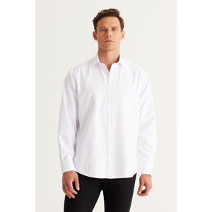 ALTINYILDIZ CLASSICS Men's White Comfort Fit Comfy Cut Classic Collar Dobby Shirt.