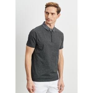 ALTINYILDIZ CLASSICS Men's Black and white Slim Fit Slim Fit Zippered Polo Neck Cotton T-Shirt