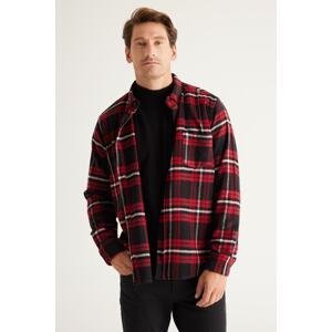ALTINYILDIZ CLASSICS Men's Claret Red-black Comfort Fit Relaxed-Cut Buttoned Collar Checked Flannel Shirt.