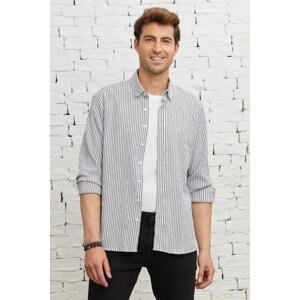 ALTINYILDIZ CLASSICS Men's White-black Slim Fit Slim Fit Hidden Button Collar Cotton Striped Shirt