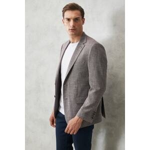 ALTINYILDIZ CLASSICS Men's Black-beige Comfort Fit Relaxed Cut Mono Collar Patterned Casual Jacket