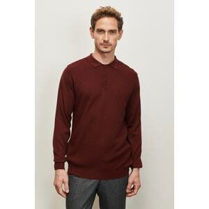ALTINYILDIZ CLASSICS Men's Claret Red Standard Fit Normal Cut Polo Neck Woolen Dobby Knitwear Sweater.