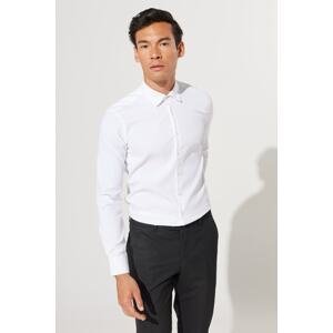 ALTINYILDIZ CLASSICS Men's White Slim Fit Narrow Cut Button Collar Shirt