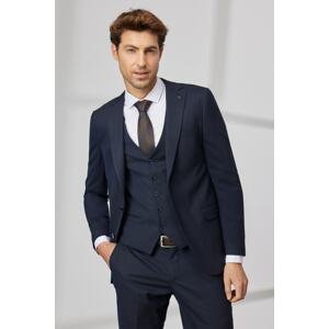 ALTINYILDIZ CLASSICS Men's Navy Blue Slim Fit Narrow Cut Mono Collar Dobby Vest Suit