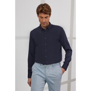 ALTINYILDIZ CLASSICS Men's Navy Blue Slim Fit Slim Fit Shirt with Buttons Collar