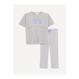 LC Waikiki Crew Neck Printed Short Sleeve Maternity Pajamas Set