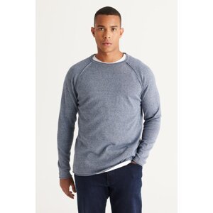 AC&Co / Altınyıldız Classics Men's Indigo-ecru Standard Fit Regular Fit Crew Neck Cotton Muline Patterned Knitwear Sweater