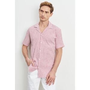 AC&Co / Altınyıldız Classics Men's White-burgundy Comfort Fit Comfy Cut Monocollar See-through Striped Shirt.