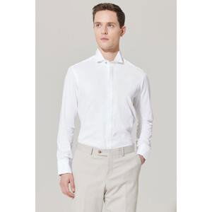 ALTINYILDIZ CLASSICS Men's White Shirt with Wrinkle-Free Fabric, Slim Fit, Fitted Fit 100% Cotton, Black Detailed, Collar Collar.