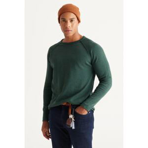 AC&Co / Altınyıldız Classics Men's Green Standard Fit Regular Fit Crew Neck Cotton Muline Patterned Knitwear Sweater