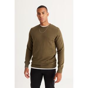 ALTINYILDIZ CLASSICS Men's Khaki Standard Fit Regular Cut Crew Neck Cotton Knitwear Sweater.