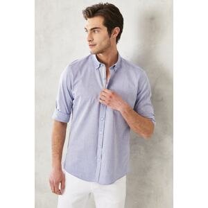 AC&Co / Altınyıldız Classics Men's Light Navy Blue Slim Fit Slim Fit Buttoned Collar 100% Cotton Plain Casual Shirt