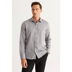 ALTINYILDIZ CLASSICS Men's Gray Slim Fit Slim Fit Classic Collar Cotton Dobby Shirt.