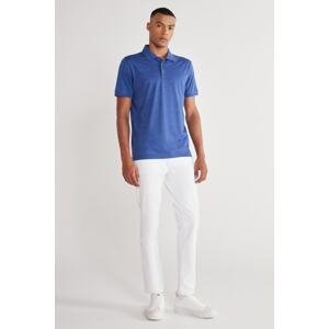 ALTINYILDIZ CLASSICS Men's Indigo Slim Fit Narrow Cut Polo Neck Jacquard Short Sleeve T-Shirt