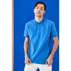 ALTINYILDIZ CLASSICS Pánske tričko Royal Blue 100% Bavlna s vyhrňovacím golierom Slim Fit Slim Fit polo výstrih s krátkym rukávom.