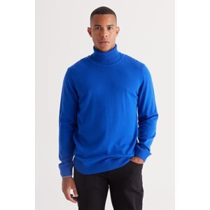 ALTINYILDIZ CLASSICS Men's Saxon Blue Standard Fit Normal Cut Anti-Pilling Full Turtleneck Knitwear Sweater.