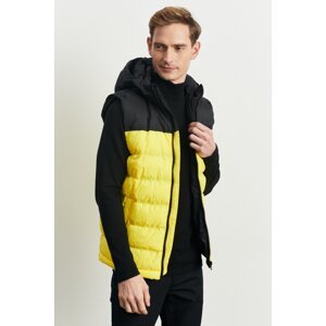 AC&Co / Altınyıldız Classics Men's Black-yellow Standard Fit Regular Cut Hooded Puffer Vest