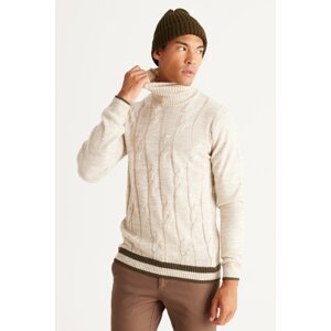 AC&Co / Altınyıldız Classics Men's Light Beige Standard Fit Regular Cut Full Turtleneck Jacquard Knitwear Sweater.