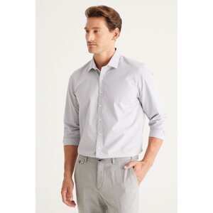 ALTINYILDIZ CLASSICS Men's Light Gray Slim Fit Slim Fit Buttoned Collar Cotton Flannel Lumberjack Shirt