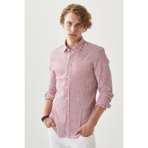 AC&Co / Altınyıldız Classics Men's White-burgundy Slim Fit Narrow Cut Button Collar Striped Shirt