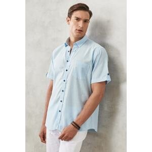 AC&Co / Altınyıldız Classics Men's Light Blue Comfort Fit Linen-Look 100% Cotton Short-Sleeved Shirt.