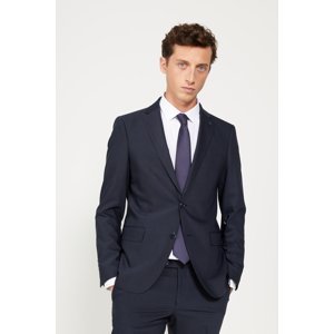 ALTINYILDIZ CLASSICS Men's Dark Navy Blue Slim Fit Slim Fit Mono Collar Patterned Wool Suit