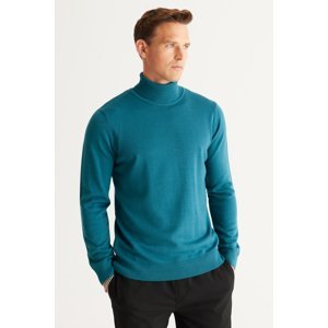 ALTINYILDIZ CLASSICS Men's Petrol Standard Fit Anti-Pilling Full Turtleneck Knitwear Sweater.