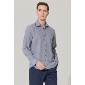 ALTINYILDIZ CLASSICS Men's Navy Blue Slim Fit Narrow Cut Classic Collar Cotton Dobby Shirt