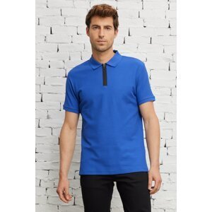 ALTINYILDIZ CLASSICS Pánske tričko Saxon Blue Slim Fit Slim Fit Polo Neck 100% Bavlnený voštinový vzor Tričko s krátkym rukávom.