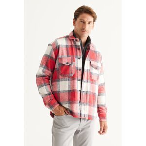 AC&Co / Altınyıldız Classics Men's Red Ecru Oversize Loose Cut Button Collar Winter Shirt Jacket