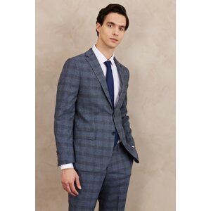 ALTINYILDIZ CLASSICS Men's Blue Slim Fit Slim-Fit Cut Mono Collar Checkered Double Pant Suit.