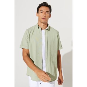 AC&Co / Altınyıldız Classics Men's Khaki Slim Fit Slim Fit Buttoned Collar See-through Patterned Short-Sleeved Shirt.