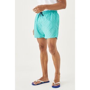 ALTINYILDIZ CLASSICS Men's Mint-Navy Standard Fit Regular-Fit Patterned Quick Dry Swimwear Marine Shorts