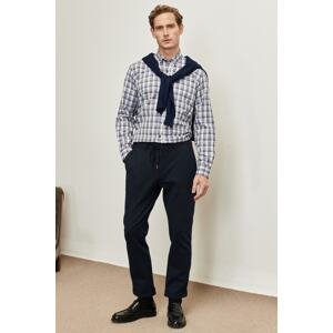 ALTINYILDIZ CLASSICS Men's Navy Blue Slim Fit Narrow Cut Tie Waist Flexible Trousers