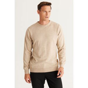 ALTINYILDIZ CLASSICS Men's Beige Standard Fit Normal Cut, Crew Neck Knitwear Sweater.