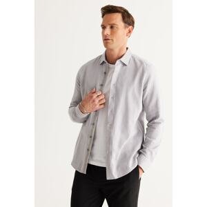ALTINYILDIZ CLASSICS Men's Gray Slim Fit Slim Fit Classic Collar 100% Cotton Dobby Shirt.