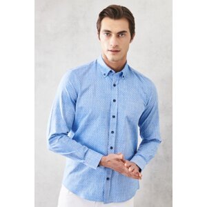 AC&Co / Altınyıldız Classics Men's Blue Slim Fit Slim Fit 100% Cotton Dobby Buttoned Collar Casual Shirt.