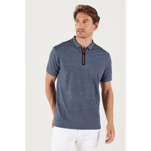 ALTINYILDIZ CLASSICS Pánske Námornícke Melange Slim Fit Slim Fit Polo golier na zips Bavlnené tričko s krátkym rukávom.