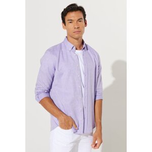 AC&Co / Altınyıldız Classics Men's Lilac Slim Fit Slim Fit Button Down Collar Cotton Dobby Linen Shirt