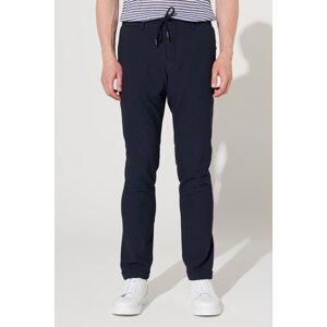 ALTINYILDIZ CLASSICS Men's Navy Blue Slim Fit Trousers with a Slim Fit See-through Patterned Flexible Tie Waist Trousers.