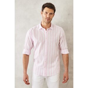 AC&Co / Altınyıldız Classics Men's White-Pink Comfort Fit Comfy Cut 100% Cotton Classic Collar Shirt.