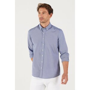 AC&Co / Altınyıldız Classics Men's Navy Blue Slim Fit Slim Fit Oxford Buttoned Collar Gingham Cotton Shirt