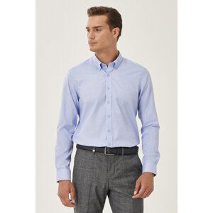 ALTINYILDIZ CLASSICS Men's Light Blue Non-Iron Non-iron Slim Fit Slim-Fit 100% Cotton Buttoned Collar Shirt.